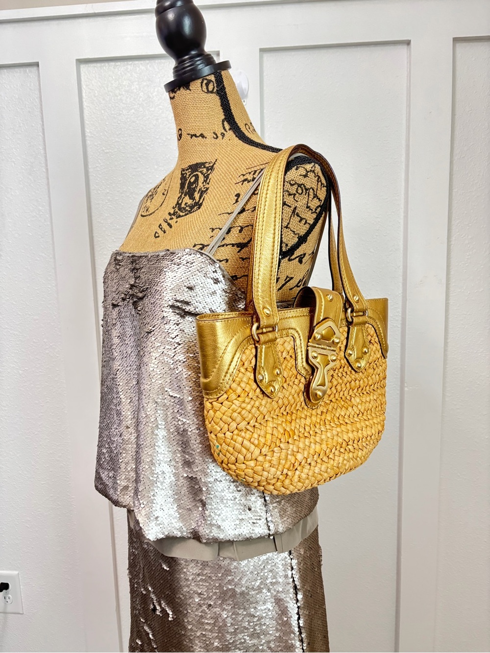 Michael Kors Gold Woven Shoulder Bag